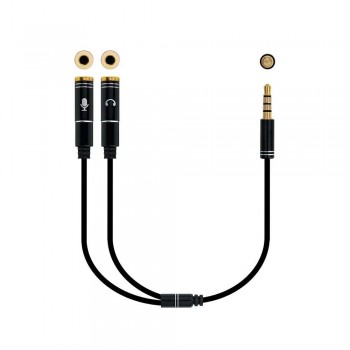 CABLE ADAPTADOR AUDIO JACK 3.5/M 4 PIN-2XJACK 3.5/H 3 PIN NEGRO 30 CM