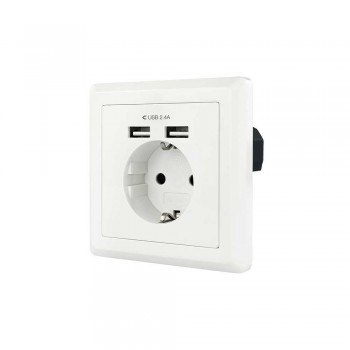 BASE DE ENCHUFE DE PARED TOMA SCHUKO 2xUSB MAX. 2.4A BLANCA