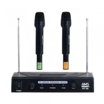 SISTEMA INALAMBRICO AMS 2 CANALES VHF. 2 MICROFONOS DE MANO + 1 RECEPTOR.